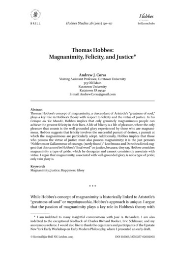 Thomas Hobbes: Magnanimity, Felicity, And Justice*