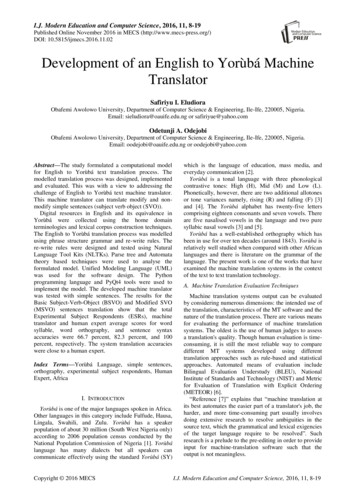 Development Of An English To Yorùbá Machine Translator - MECS Press