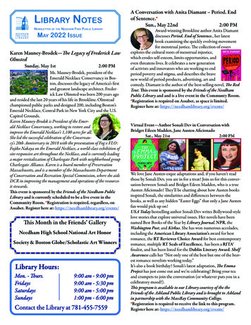 Library Notes Sun., May 22nd 2:00 PM NewsLetter Of The Needham Ree .