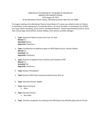 Minutes Of The Meeting Of The Board Of Trustees Of Manhattan Charter School