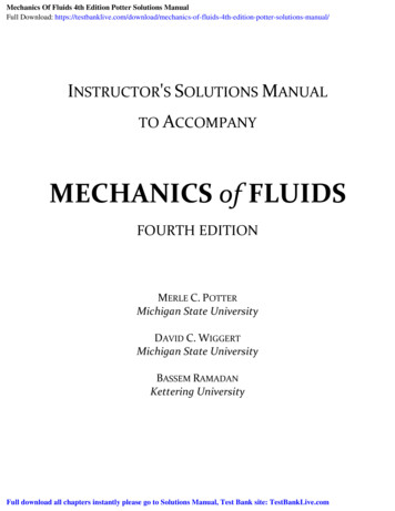 MECHANICS Of FLUIDS - Solutions Manual