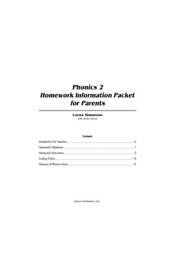 Phonics 2 Homework Information Packet For Parents