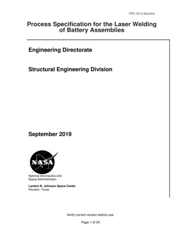 Process Specification For The Laser Welding Of Battery Assemblies - NASA