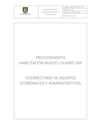 PROCEDIMIENTO HABILITACIÓN NUEVO USUARIO SAP VICERRECTORÍA DE . - UdeC