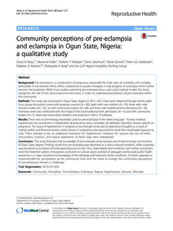 Community Perceptions Of Pre-eclampsia And Eclampsia In Ogun State .