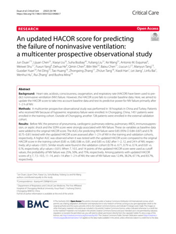 An Updated HACOR Score For Predicting The Failure Of Noninvasive .