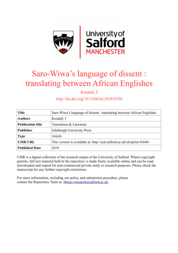 Saro-Wiwa's Language Of Dissent : Translating Between African Englishes
