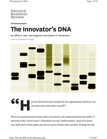 ENTREPRENEURSHIP The Innovator's DNA - University Of North Carolina .