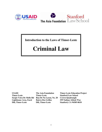 Introduction To The Laws Of Timor-Leste Criminal Law