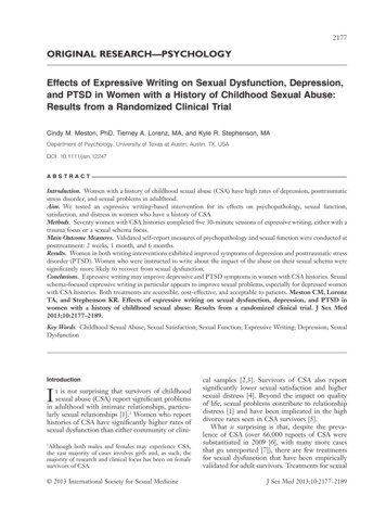 Effects Of Expressive Writing On Sexual Dysfunction, Depression, And .