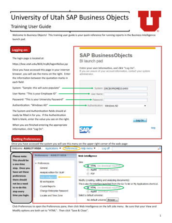 University Of Utah SAP Usiness Objects - Financial Services