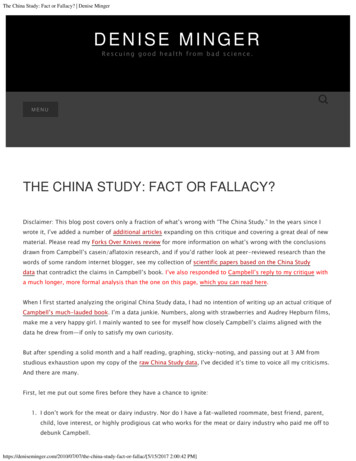 The China Study: Fact Or Fallacy? Denise Minger - David J. Getoff .