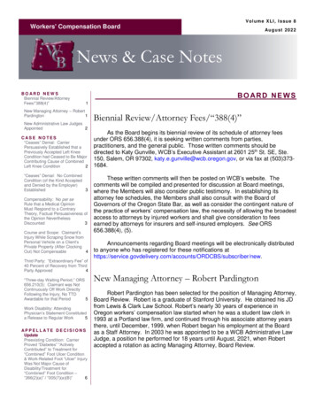 Volume XLI, Issue 8 Workers' Compensation Board August 2022 News & Case .
