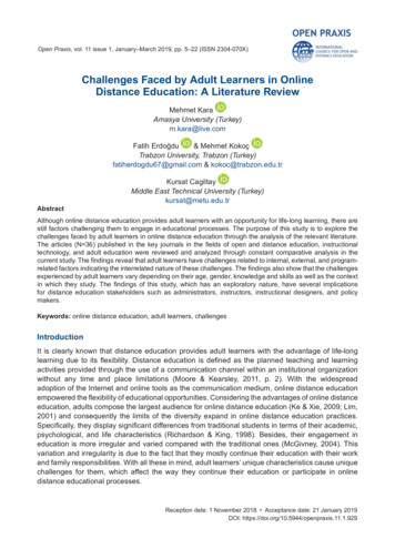 Challenges Faced By Adult Learners In Online Distance Education: A .