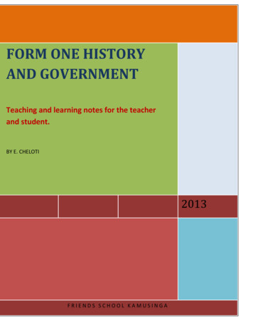 Form One History And Government - Kcpe-kcse