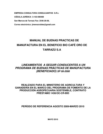 Manual De Buenas Practicas De Manufactura En El Beneficio Bio Café Oro .