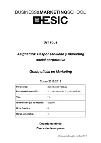 Asignatura: Responsabilidad Y Marketing Social Corporativo Grado . - ESIC