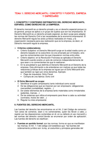 Tema 1: Derecho Mercantil: Concepto Y Fuentes
