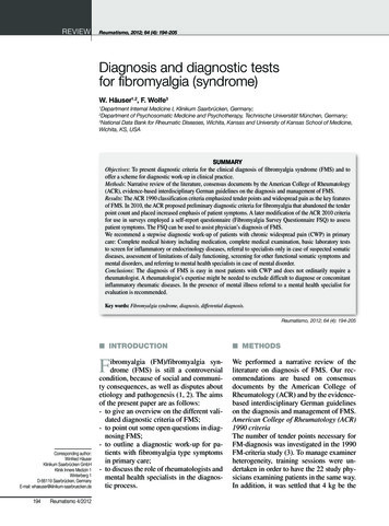 Diagnosis And Diagnostic Tests For Fibromyalgia (syndrome)