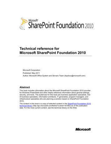 Technical Reference For Microsoft SharePoint Foundation 2010