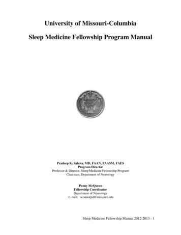 University Of Missouri-Columbia Sleep Medicine Fellowship Program Manual