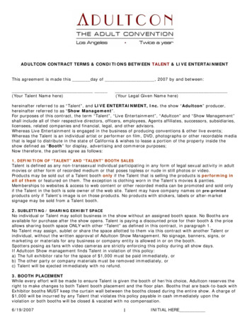 Talent Contract - ADULTCON - Adult Entertainment Convention