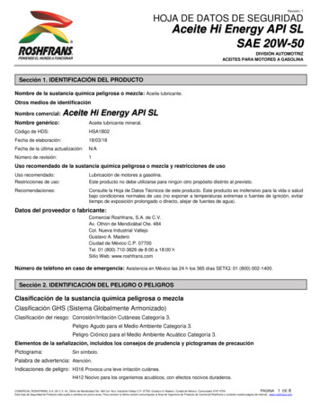 Revisión: 1 HOJA DE DATOS DE SEGURIDAD Aceite Hi Energy . - Roshfrans