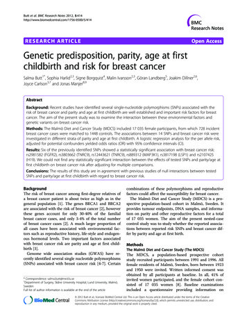 RESEARCH ARTICLE Open Access Genetic Predisposition, Parity, Age At .
