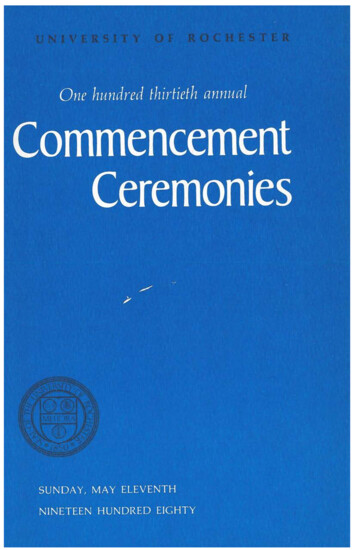 COMMENCEMENT GREETINGS - University Of Rochester
