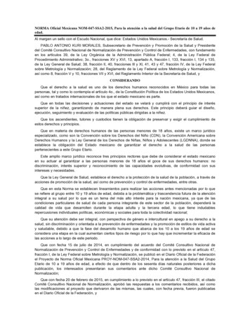 NORMA Oficial Mexicana NOM-047-SSA2-2015, Para La Atención A La Salud .