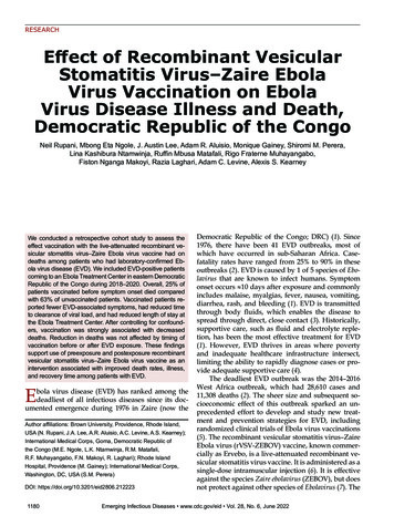 Effect Of Recombinant Vesicular Stomatitis Virus-Zaire Ebola Virus .