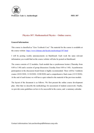 Physics-307: Mathematical Physics - Online Course. - Lehman
