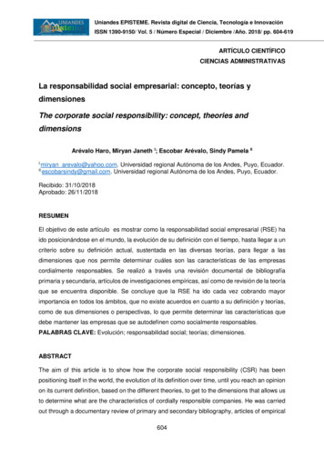 La Responsabilidad Social Empresarial: Concepto, Teorías Y Dimensiones .