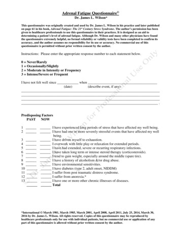 Adrenal Fatigue Questionnaire - American College Of Apothecaries