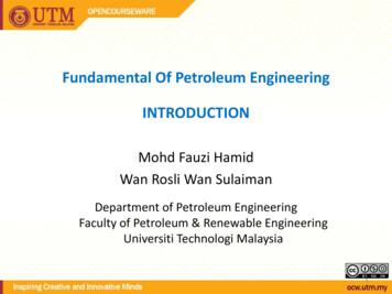 Fundamental Of Petroleum Engineering INTRODUCTION