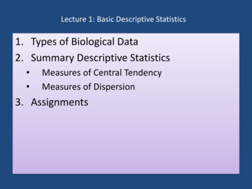 1. Types Of Biological Data 2. Summary Descriptive Statistics