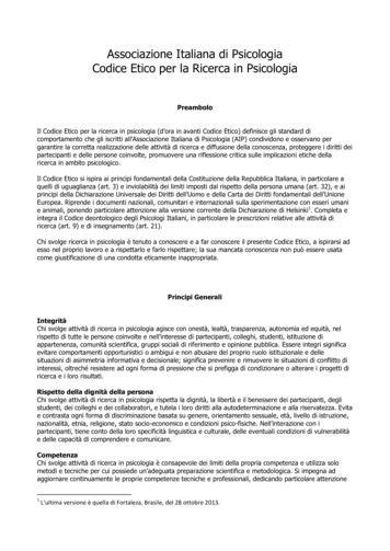 Associazione Italiana Di Psicologia Codice Etico Per La Ricerca In .