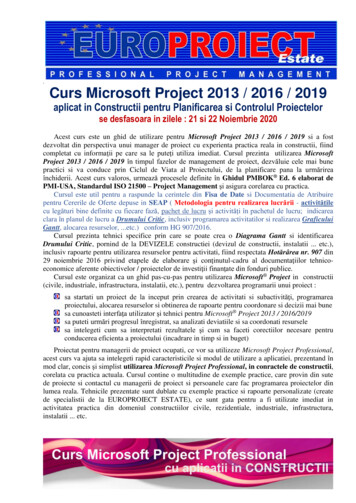 Curs Microsoft Project 2013 / 2016 / 2019