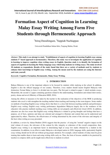 Formation Aspect Of Cognition In Learning Malay Essay Writing Among .