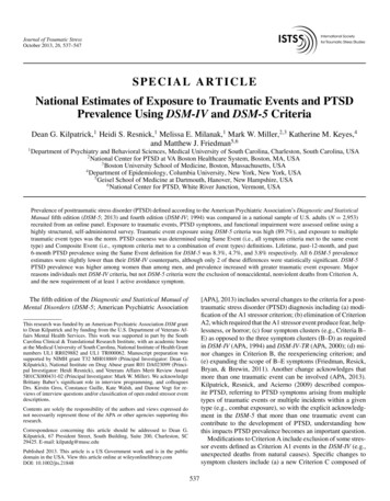 National Estimates Of Exposure To Traumatic Events And PTSD Prevalence .