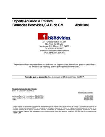 Reporte Anual De La Emisora Farmacias Benavides, S.A.B. De C.V . - BMV