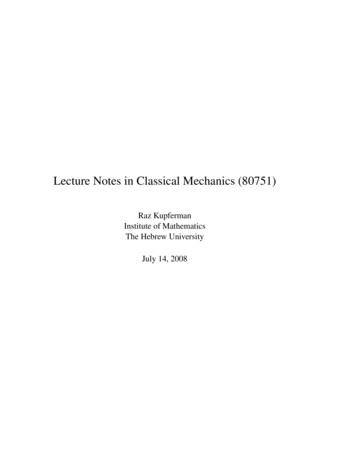 Lecture Notes In Classical Mechanics (80751)