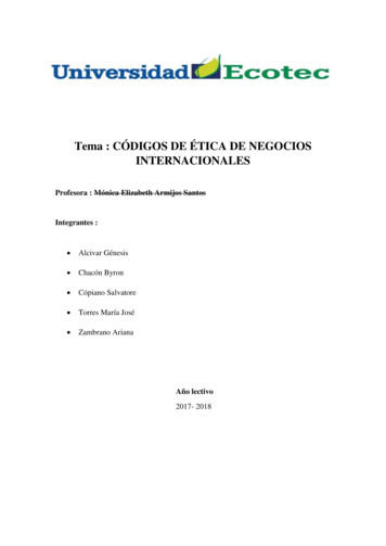 Tema : CÓDIGOS DE ÉTICA DE NEGOCIOS INTERNACIONALES - Ecotec