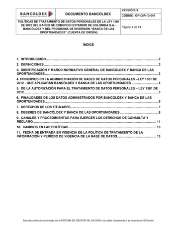 Documento Bancóldex Código: Gr-gir- D-047 Políticas De Tratamiento De .