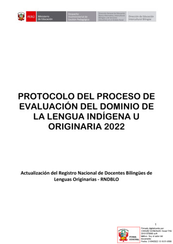 Protocolo Del Proceso De Evaluación Del Dominio De La Lengua Indígena U .