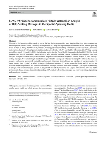 COVID-19 Pandemic And Intimate Partner Violence: An Analysis Of Help .