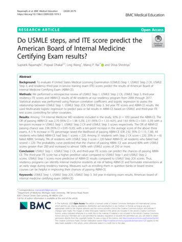 Do USMLE Steps, And ITE Score Predict The American Board Of Internal .