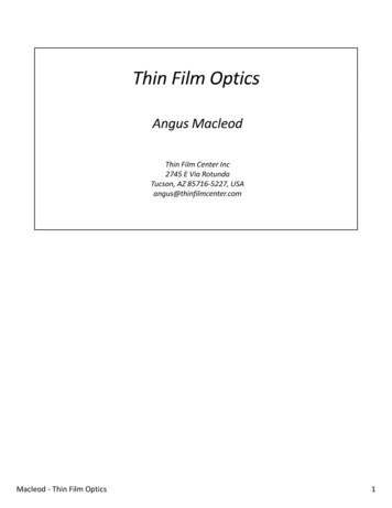 Thin Film Optics - Macleod - University Of Arizona
