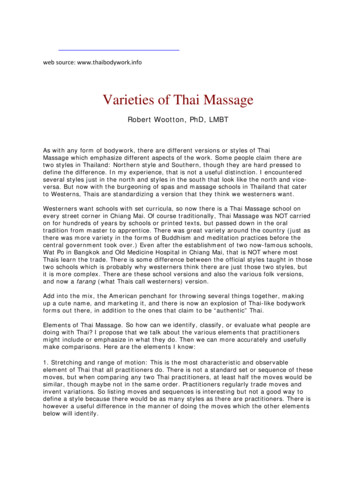 Varieties Of Thai Massage - Thai Healing Alliance