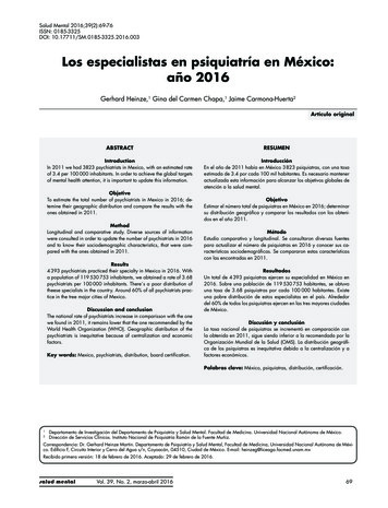 Los Especialistas En Psiquiatría En México: Año 2016 - SciELO